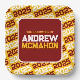 Goud en Maroon gepersonaliseerd Afstuderen Papieren Bordje