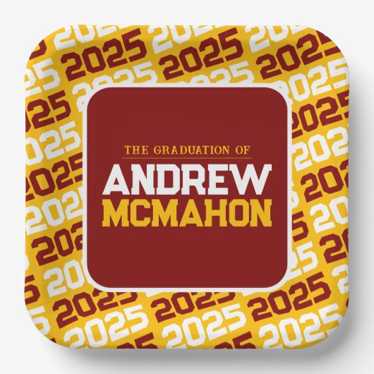 Goud en Maroon gepersonaliseerd Afstuderen Papieren Bordje (Voorkant)