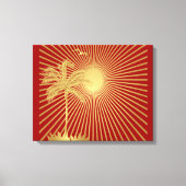 Goud en maroon Palm Tree, zon- en vogelcanvas Canvas Afdruk (Voorkant)