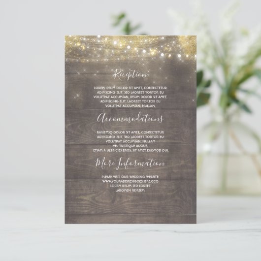 Goud en Mauve rustieke bruiloft informatie Gast Informatiekaartje (Staand voorkant)