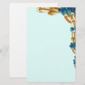 Goud en metaal Blauw Peacock Veer Grens Briefpapier (Voorkant / Achterkant)