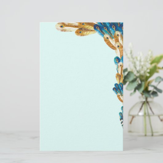 Goud en metaal Blauw Peacock Veer Grens Briefpapier (Staand voorkant)