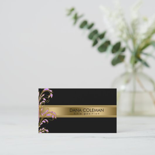 Goud en Metallic Roze Swirl Visitekaartje (Staand voorkant)