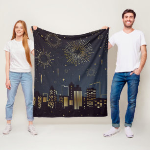 Goud en midderblauw landschap met vuurwerk fleece deken