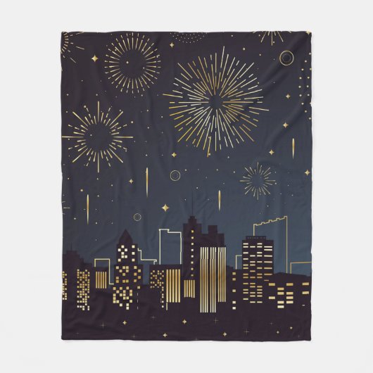 Goud en midderblauw landschap met vuurwerk fleece deken (Voorkant)
