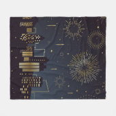 Goud en midderblauw landschap met vuurwerk fleece deken (Voorkant (Horizontaal))