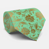 Goud en mint-groen Damasvaten naadloos patroon Stropdas (Opgerold)