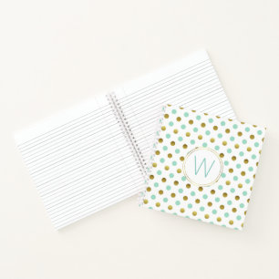 Goud en Mint Polka Dots Monogramed Notitieboek