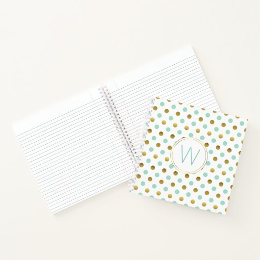Goud en Mint Polka Dots Monogramed Notitieboek (Binnen)