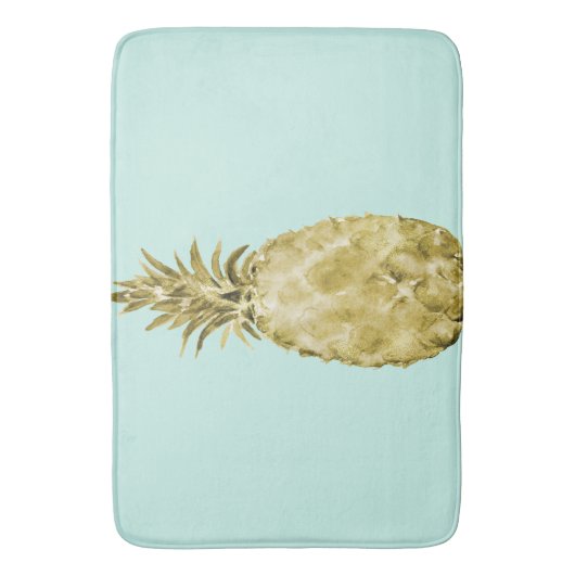 Goud en Mint Waterverf Ananas Badmat (Voorkant Verticaal)