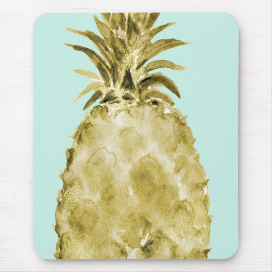 Goud en mint Waterverf Ananas Muismat (Voorkant)