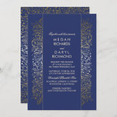 Goud en Navy Baby's Breath Bruiloft Kaart (Voorkant / Achterkant)