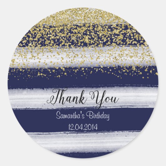 Goud en Navy Birthday Sticker (Voorkant)