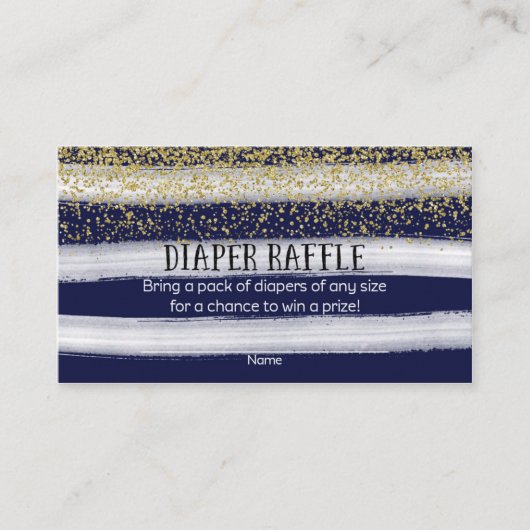 Goud en Navy Blue Baby shower Luier Raffle Informatiekaartje (Voorkant)