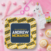 Goud en Navy Blue gepersonaliseerd Afstuderen Papieren Bordje (Feest)