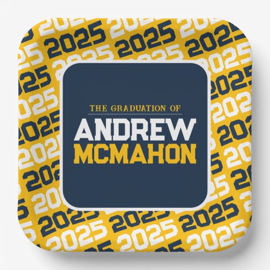 Goud en Navy Blue gepersonaliseerd Afstuderen Papieren Bordje (Voorkant)