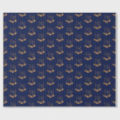 Goud en Navy Blue Kerstbellen Cadeaupapier (Vlak)