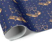 Goud en Navy Blue Kerstbellen Cadeaupapier (Rol Hoek)