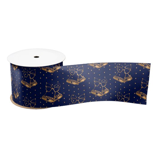 Goud en Navy Blue Kerstbellen Satijnen Lint (Spoel)
