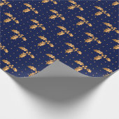 Goud en Navy Blue Kerstmis Holly Cadeaupapier (Hoek)