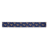 Goud en Navy Blue Kerstmis Holly Satijnen Lint (Voorkant)