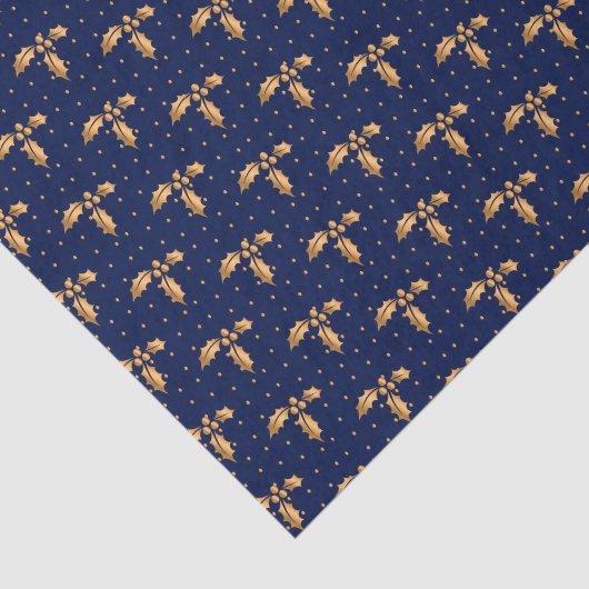 Goud en Navy Blue Kerstmis Holly Tissuepapier (Detail)