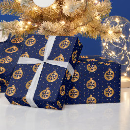 Goud en Navy Blue Kerstornamenten Cadeaupapier