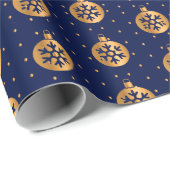 Goud en Navy Blue Kerstornamenten Cadeaupapier (Rol Hoek)