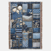 Goud en Navy Blue Lichtblauw Denim Look Deken (Voorkant Verticaal)