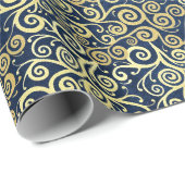 Goud en Navy Blue Luxe Abstract Patroon Cadeaupapier (Rol Hoek)