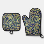 Goud en Navy Blue Luxe Abstract Patroon Ovenwant & Pannenlap Set (Voorkant)