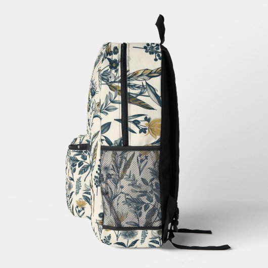 Goud en Navy  Botanic Bedrukte Rugzak (Rechts)