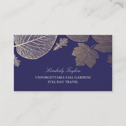 Goud en Navy Fall Leaves Elegant Visitekaartje (Voorkant)