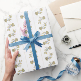 Goud en Navy Florals met Stripes Gift Cadeaupapier