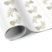Goud en Navy Florals met Stripes Gift Cadeaupapier (Rol Hoek)