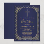 Goud en Navy  kalligrafie doop Kaart (Voorkant / Achterkant)