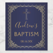 Goud en Navy kalligrafie doop Wijn Etiket (Enkel label)