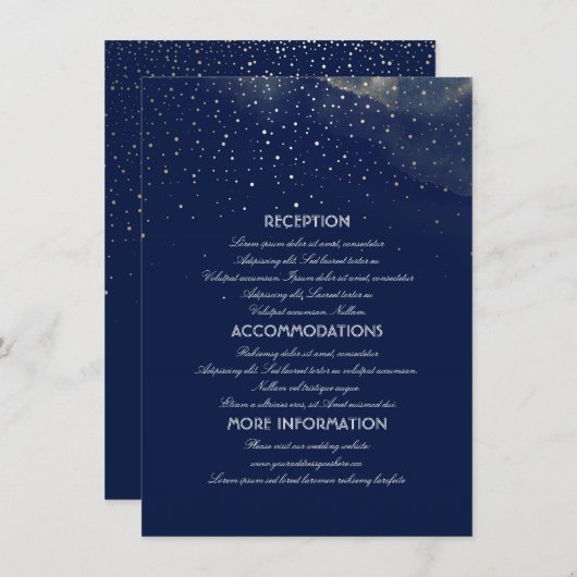 Goud en Navy Sterrennacht bruiloft informatie Informatiekaartje (Voorkant / Achterkant)