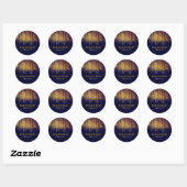 Goud en Navy String Lights Bruiloft Ronde Sticker (Vel)