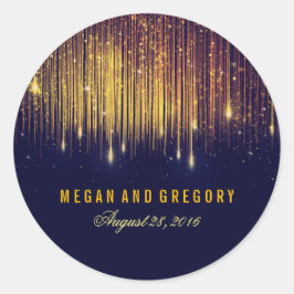Goud en Navy String Lights Bruiloft Ronde Sticker