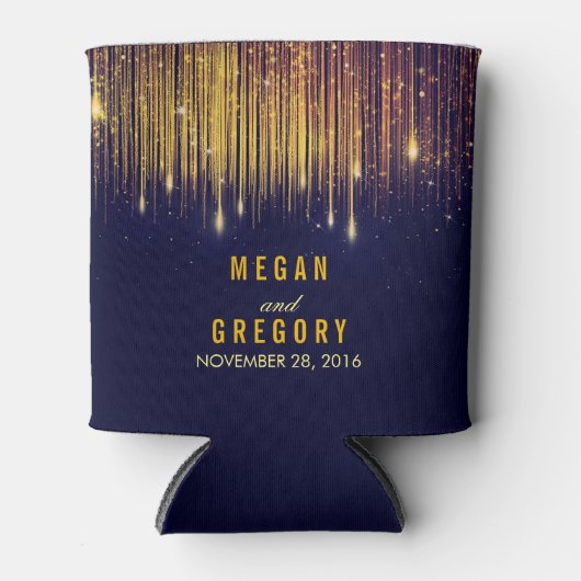 Goud en Navy String Lights Glitter Blikjeskoeler (Voorkant)