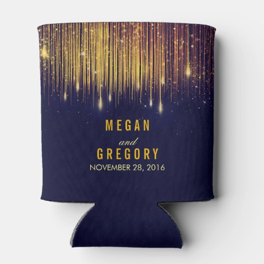 Goud en Navy String Lights Glitter Blikjeskoeler (Achterkant)