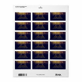 Goud en Navy String Lights Glitter Bruiloft Etiket (Full Sheet)