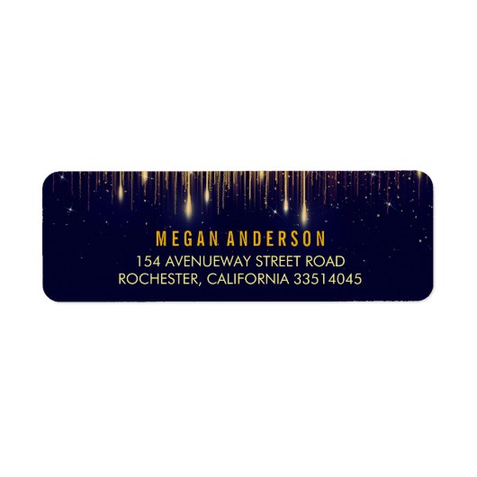 Goud en Navy String Lights Glitter Bruiloft Etiket (Voorkant)