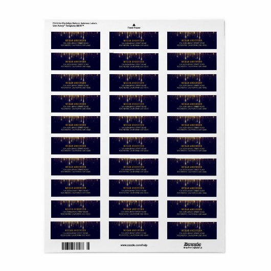 Goud en Navy String Lights Glitter Bruiloft Etiket (Full Sheet)