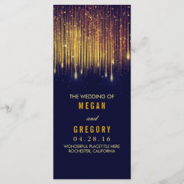 Goud en Navy String Lights Trouwprogramma's Programmakaart