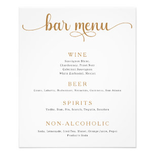 Goud en Off White Wedding Bar Menu Poster