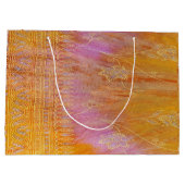 Goud en oranje bloemoraal materiaal large cadeautasje (Achterkant)