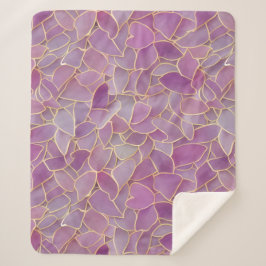 Goud en Paars bladpatroon Sherpa Deken