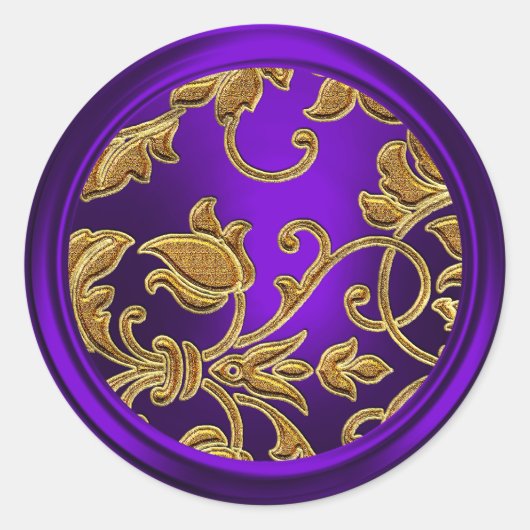 Goud en Paars Damask Envelope Seal Ronde Sticker (Voorkant)